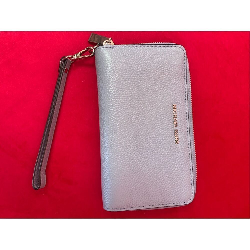 Michael Kors Womens Pale Ocean Blue Pebbled Continental Leather Wristlet Wallet